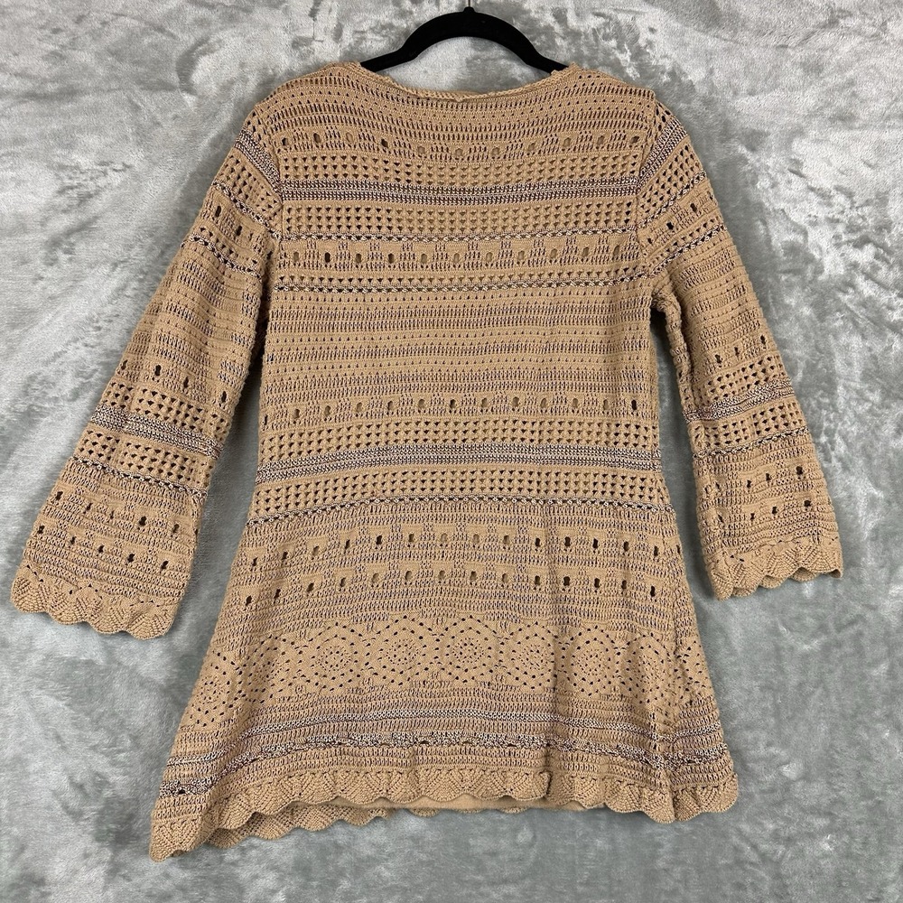 Laurie Felt Tunic Top Women's XS Camel Tan Brown Crochet Open Knit Lined - Picture 7 of 7